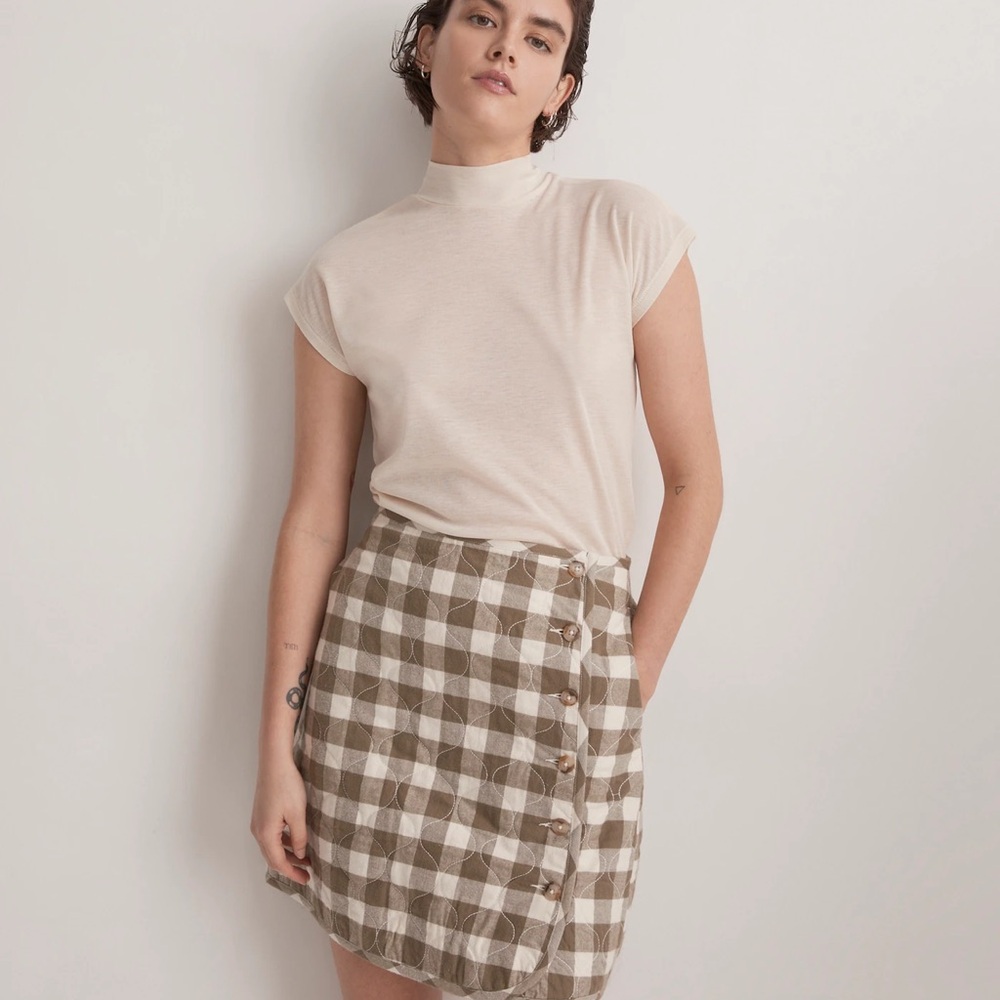 Madewell Quilted Flannel Mini Skirt in Gingham Check